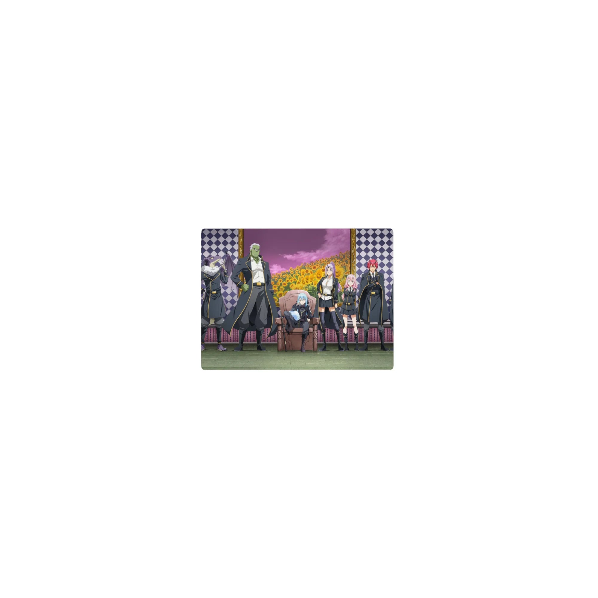 Classic anime mouse pad 14x10 inches, framed portrait scene with crew in black-and-gold uniforms.
