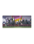 Anime mouse pad 28x12 inches with framed fantasy crew portrait, throne leader, black-and-gold uniforms.