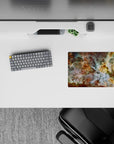 Cosmic nebula print classic mouse pad with teal, gold, and white tones, 14x10 inches, smooth surface for desks.