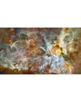Large 40x20 inch desk pad with dreamy nebula design in teal, gold, and white tones, adding calm cosmic style.
