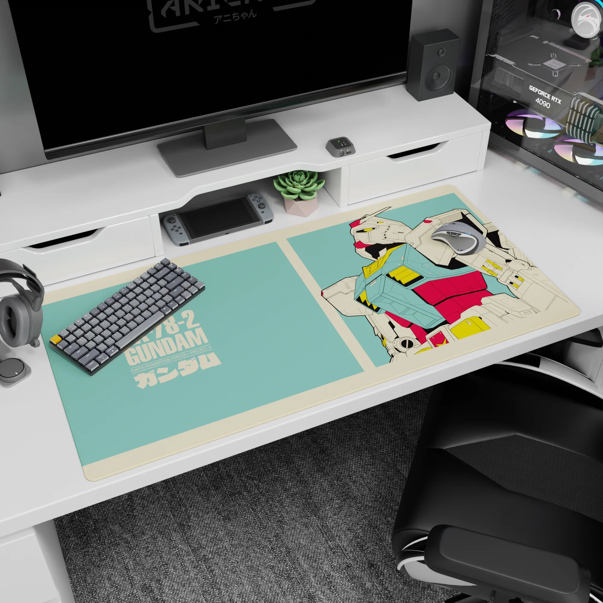 40x20 inches anime desk pad featuring Mobile Suit Gundam RX-78-2 standing tall like it owns your desk.