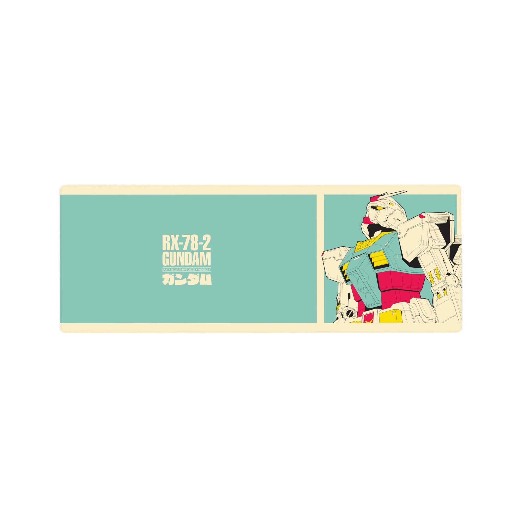 RX-78-2 Gundam poster-style anime mouse pad, 32x12 inches, bold text and clean line art.