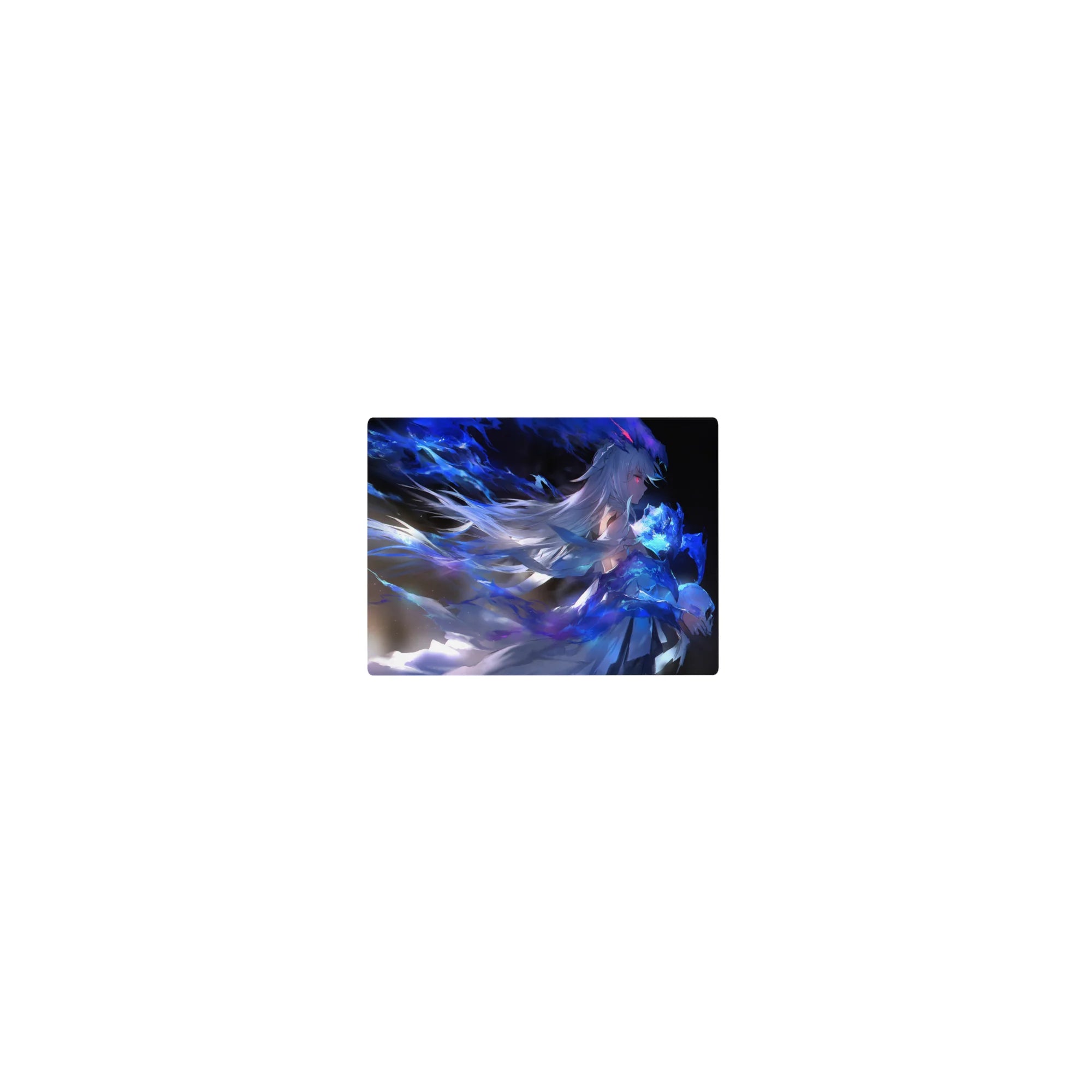 Classic anime girl mouse pad 14x10 inches with icy magic theme, flowing hair and neon paint-splash ribbons.