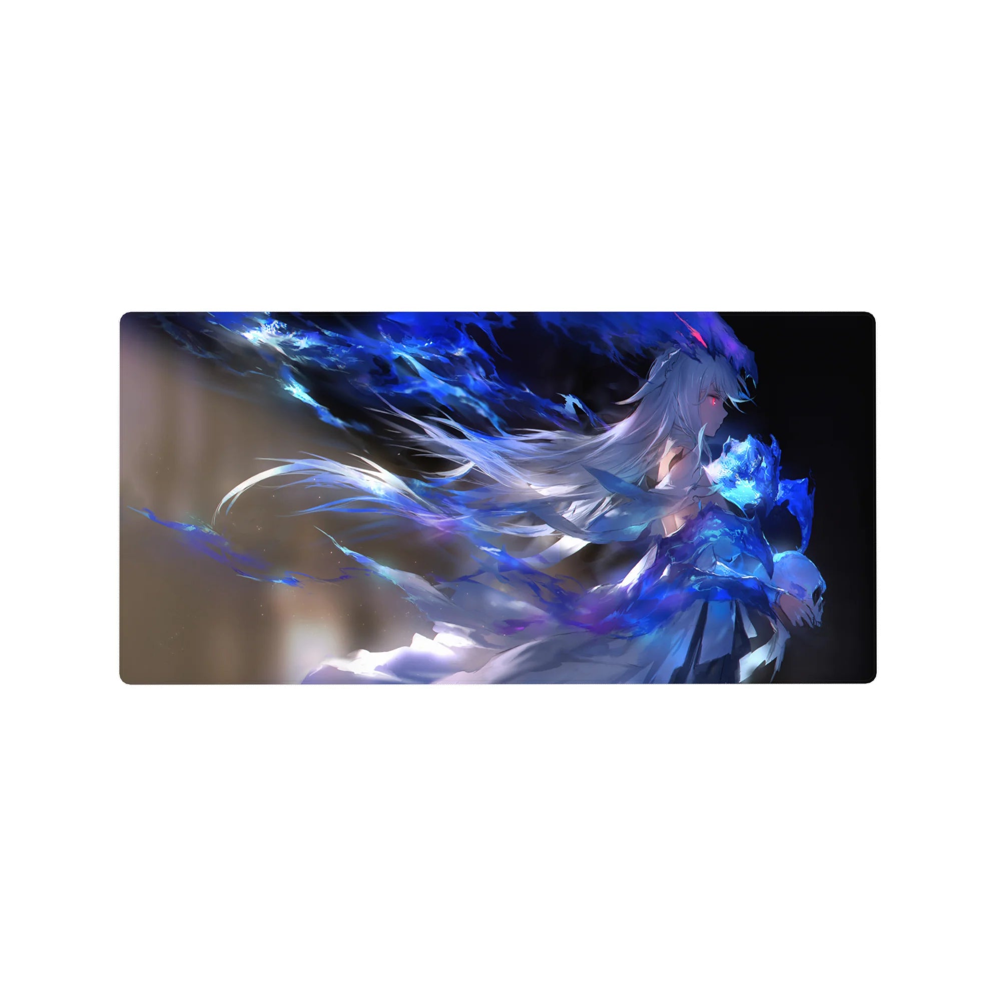 32x16 inches anime girl mouse pad with icy magic artwork, flowing hair and neon paint-splash ribbons.
