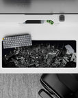 Persona 5 anime mouse pad featuring Tokyo's stylized cityscape in gritty grayscale, size 32x12 inches.