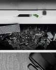 Persona 5 anime mouse pad, 36x16 inches, featuring a stylized Tokyo cityscape in gritty grayscale for a noir urban vibe.