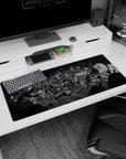 Persona 5 mouse pad 36x16 inches with gritty grayscale Tokyo skyline and rebellious urban design.