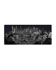 Persona 5 mouse pad, 28x12 inches, featuring a stylized Tokyo cityscape with gritty grayscale lines and urban noir mood.