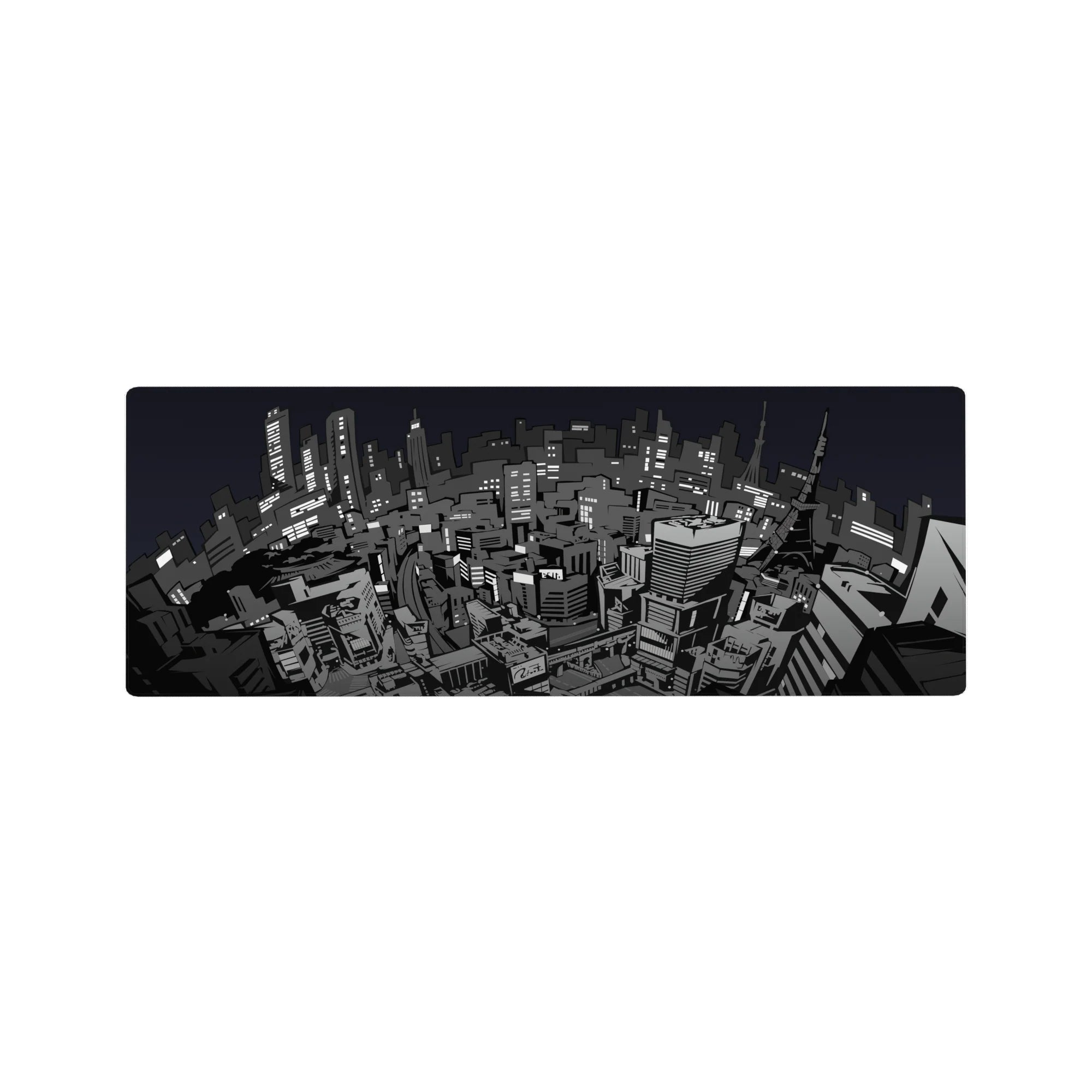Persona 5 anime mouse pad, 32x12 inches, featuring a stylized Tokyo cityscape with gritty grayscale lines.