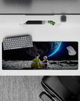 32x12 inches anime mouse pad in cool gray and neon blue, calm deep-space scene with starry shadows.