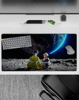 32x16 inches anime mouse pad in cool grays with neon blue glow, calm deep-space night mood.