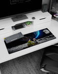 32x12 inches anime mouse pad showing spiky-haired boy and pink-bob girl sitting on the moon.