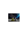 Classic anime mouse pad 14x10 inches, pilots on a cratered moon facing a neon-rimmed planet.