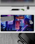 32x16 inches mouse pad in purple-blue neon rain vibe, cozy late-night city glow for gaming and study.