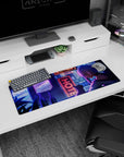 32x12 inches mouse pad showing a silver-haired anime girl leaning close beside a serious cute cat.