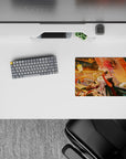 Pink hair, warm gold lantern glow and red accents on a 14x10 inches anime mouse pad, serene night mood.