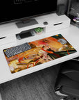 32x16 inches anime mouse pad featuring pink-haired girl in white dress, kimono jacket, red gloves by water.
