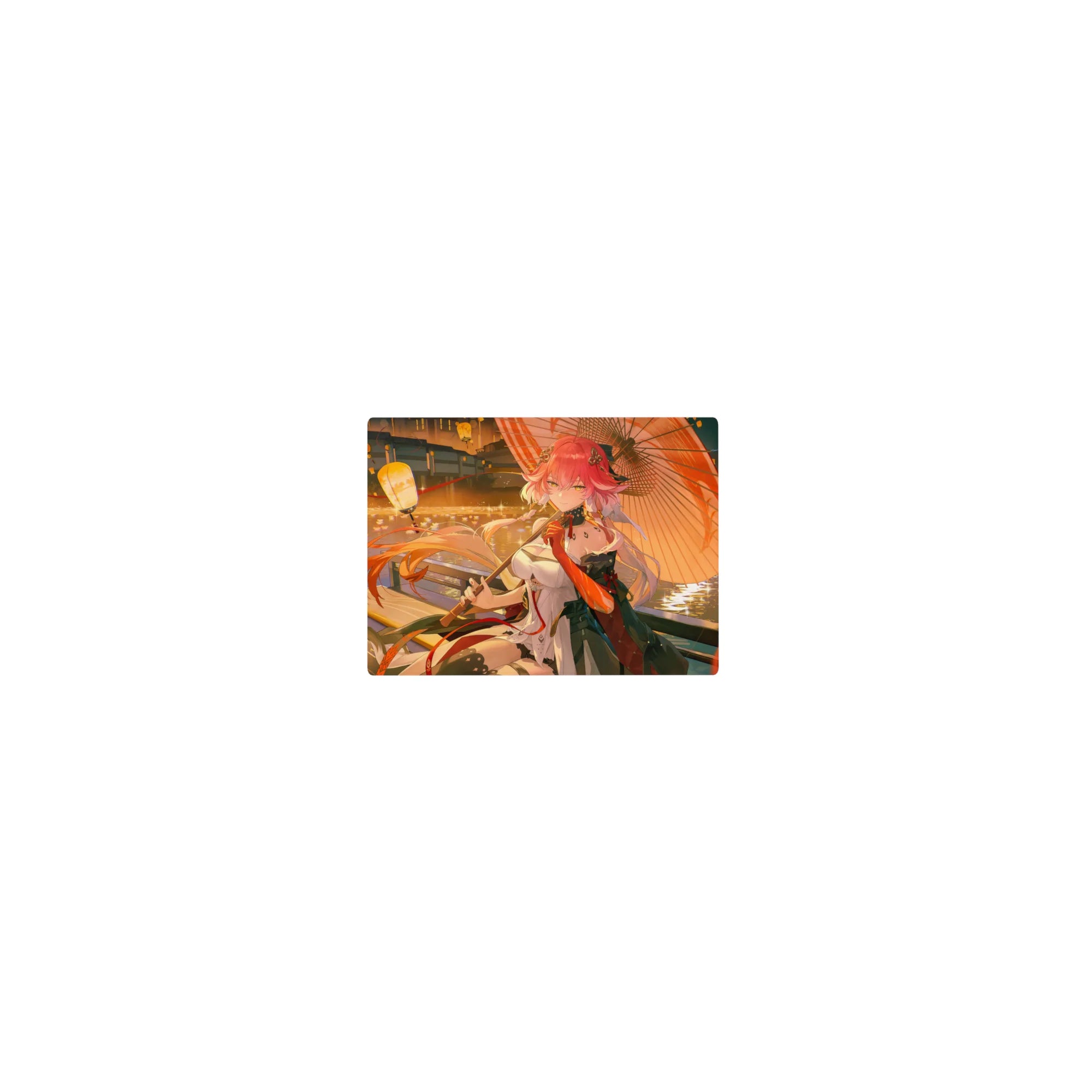 Classic anime girl mouse pad 14x10 inches with river lantern scene, umbrella, ribbons, and floral reflections.