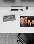 Cozy anime girl mouse pad 14x10 inches in dark gray, with silver, blonde, and brown-black hair pops.