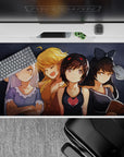 40x20 inches anime desk pad in dark gray with silver, blonde, and brunette hair tones and a red heart wink.