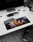 28x12 inches anime girl mouse pad showing a four-girl friend group scene with a red heart wink.