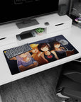 32x16 inches anime girl mouse pad showing four friends hanging out, cute outfits, one girl winking with a red heart.