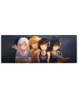 32x12 inches anime girl mouse pad featuring four cozy anime girls on a smoky dark-gray background.