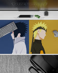 Navy and gold split-panel anime desk pad 40x20 inches with calm, tense vibe and clean minimal art.