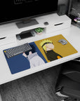 Naruto and Sasuke back-to-back 32x16 inches anime mouse pad, split panels with bold silhouettes.