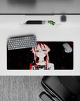 28x12 inches kawaii gore desk mat in soft pink and deep midnight tones with bold red splatter mood.