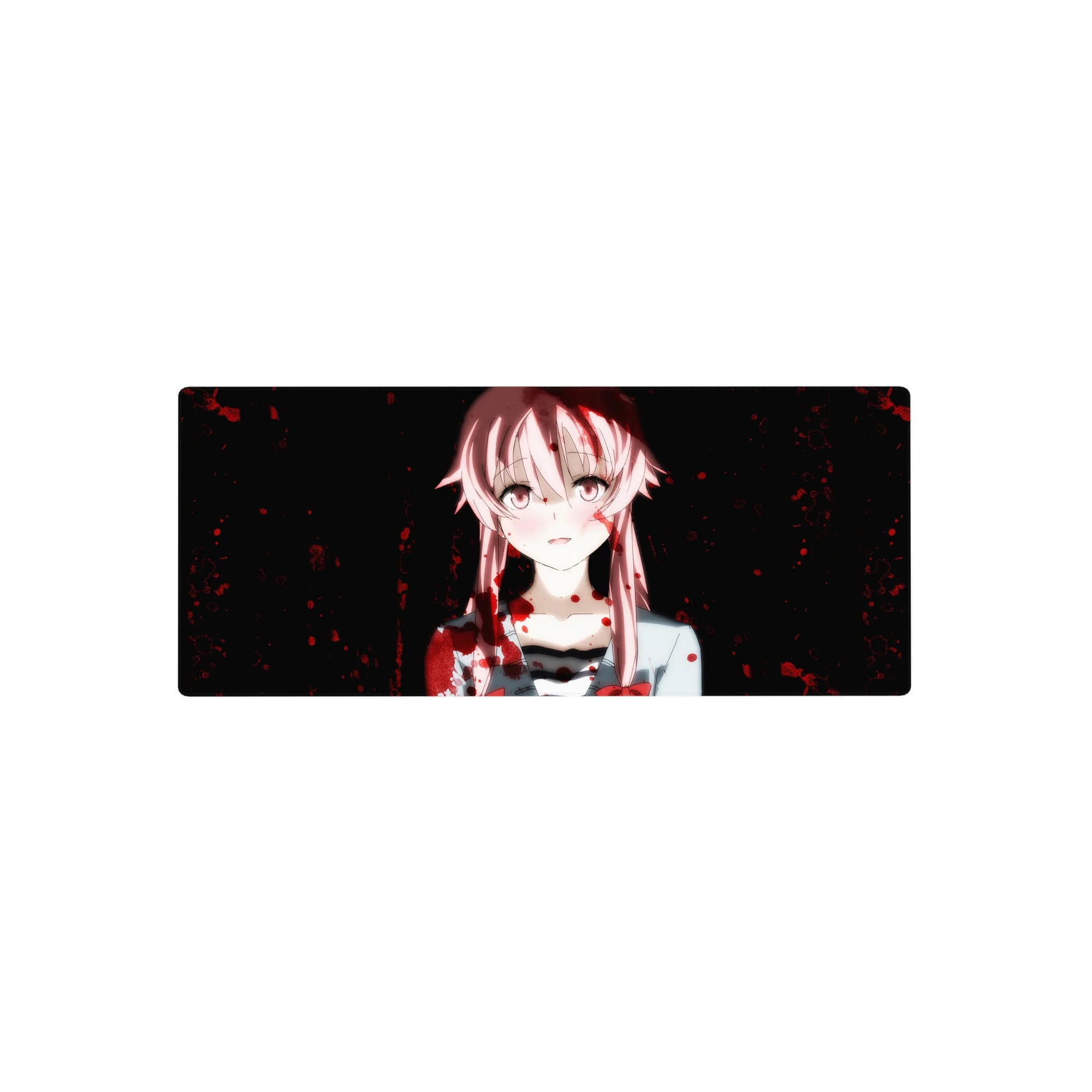28x12 inches anime girl mouse pad with pink-haired girl portrait, crimson splatter, midnight backdrop.