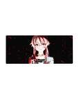 28x12 inches anime girl mouse pad with pink-haired girl portrait, crimson splatter, midnight backdrop.