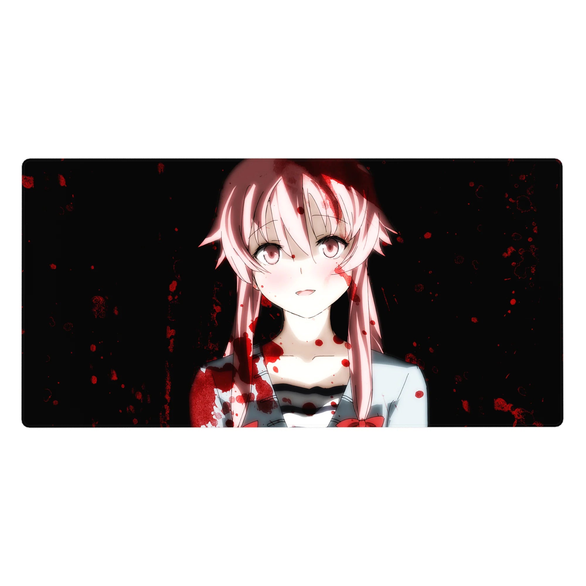 40x20 inches anime girl desk pad with pink-haired character, midnight backdrop, and crimson splatter accents.