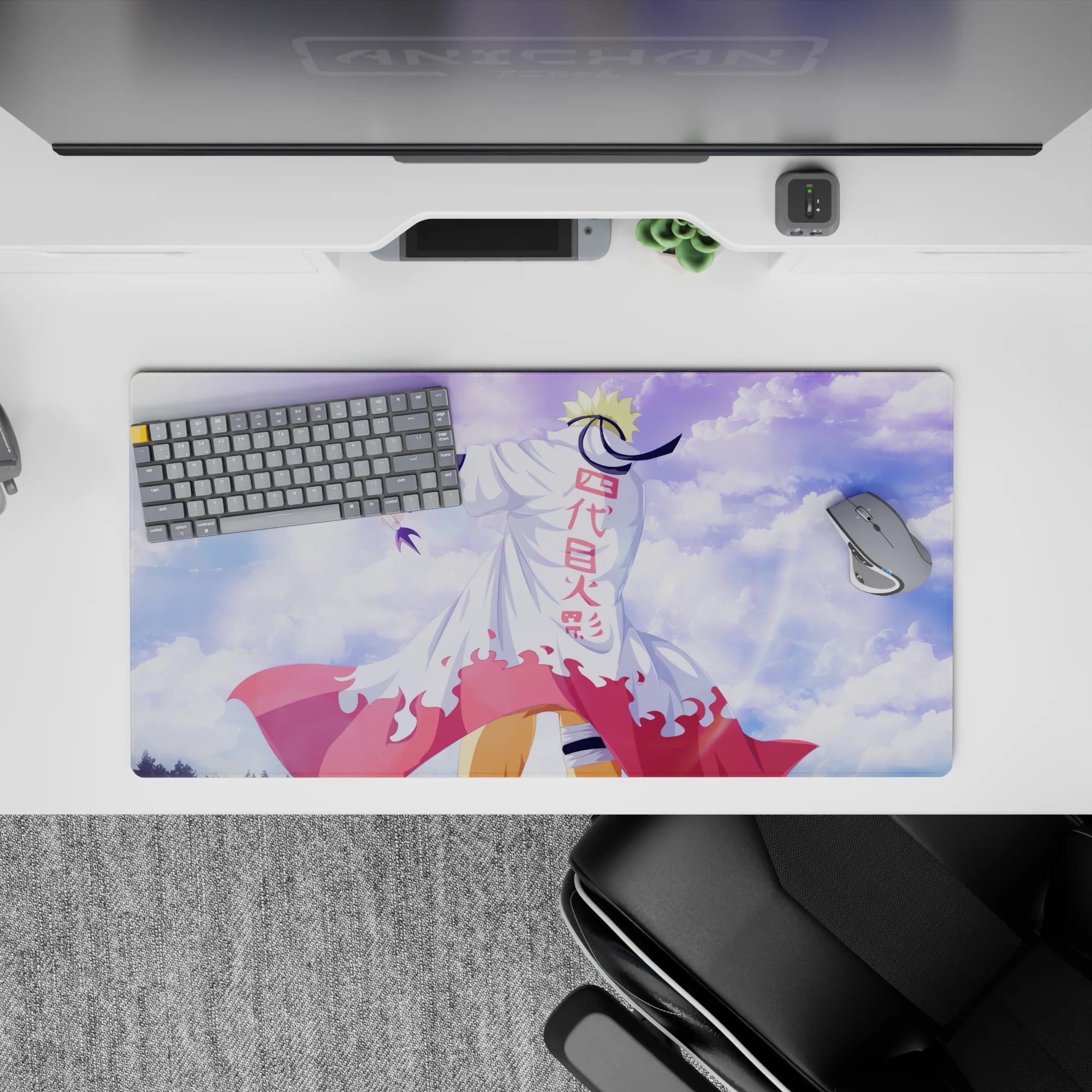 Blue sky and glowing clouds anime mouse pad 32x16 inches, crisp print and heroic village vibe.