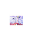 Classic anime mouse pad 14x10 inches with Hokage cloak hero, red flame trim and kanji, sky backdrop.