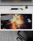 Dreamy smoky black and honey-gold amber clouds mood mouse pad, 32x16 inches for gaming or work.