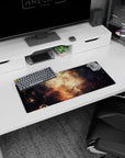 Glowing nebula scene mouse pad 28x12 inches featuring golden clouds drifting through deep night space.