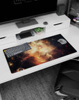 Cursor drifts through a starry night nebula scene mouse pad, extended 32x16 inches desk mat.