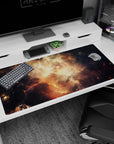 Glowing nebula scene desk pad 40x20 inches showing honey-gold clouds drifting through deep night.