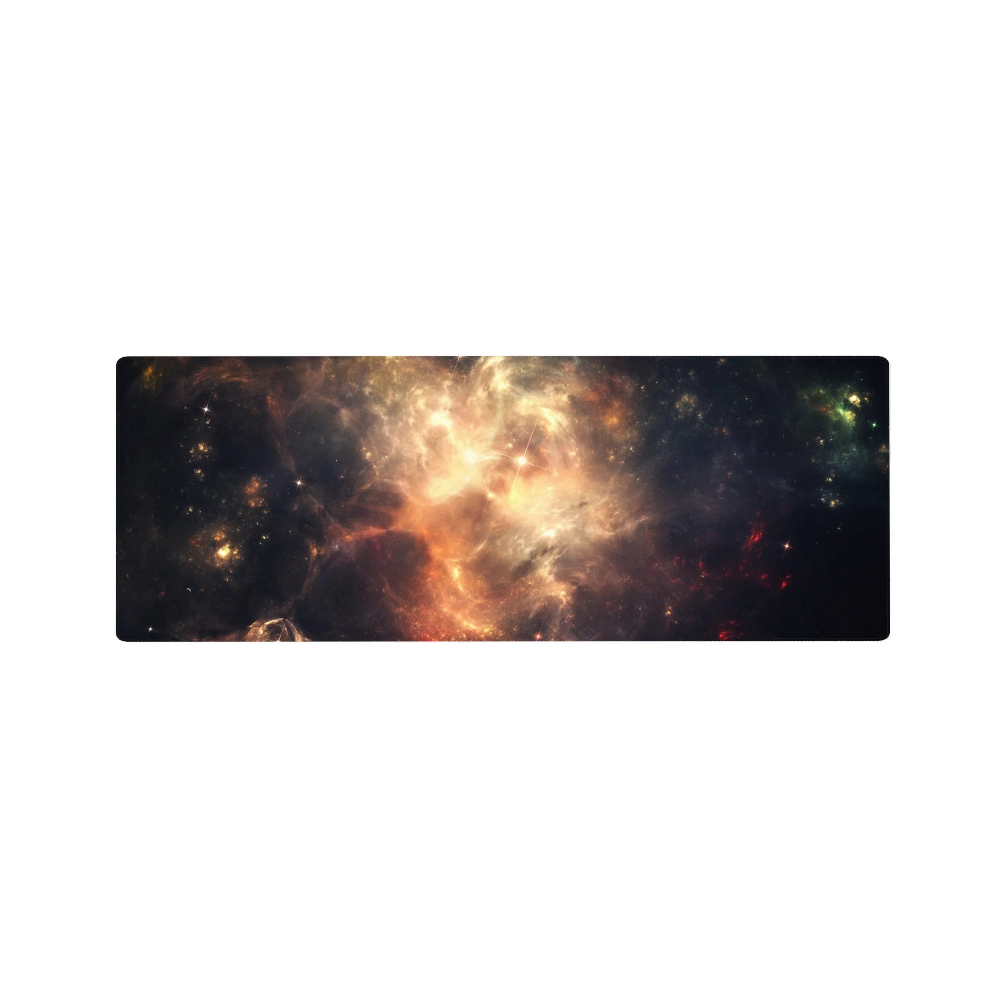 Nebula galaxy desk mouse pad, 32x12 inches, dreamy messy space pattern with starbursts.