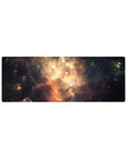 Nebula galaxy desk mouse pad, 32x12 inches, dreamy messy space pattern with starbursts.