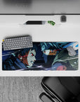 32x12 inches anime mouse pad in icy blues, smoky grays, and sharp white streaks for a dramatic mood.