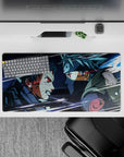 32x16 inches anime mouse pad in icy blues and smoky grays with dramatic, late-night battle vibe.