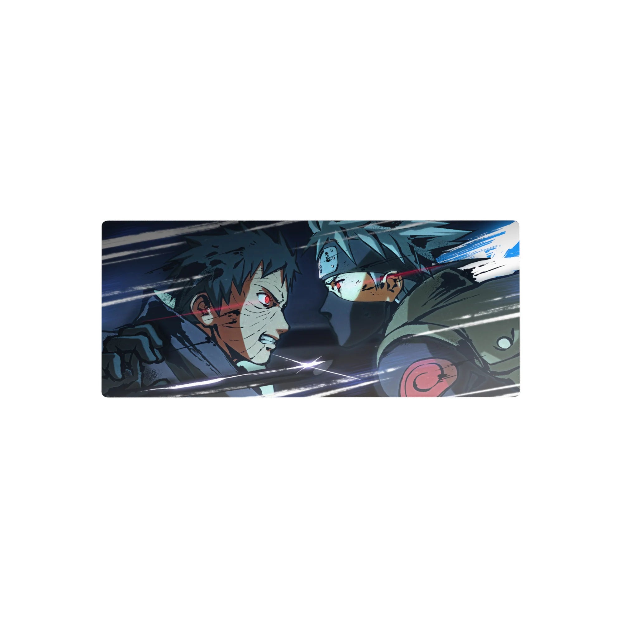 Anime mouse pad 28x12 inches with gritty linework, scratched textures, and fast action streaks.