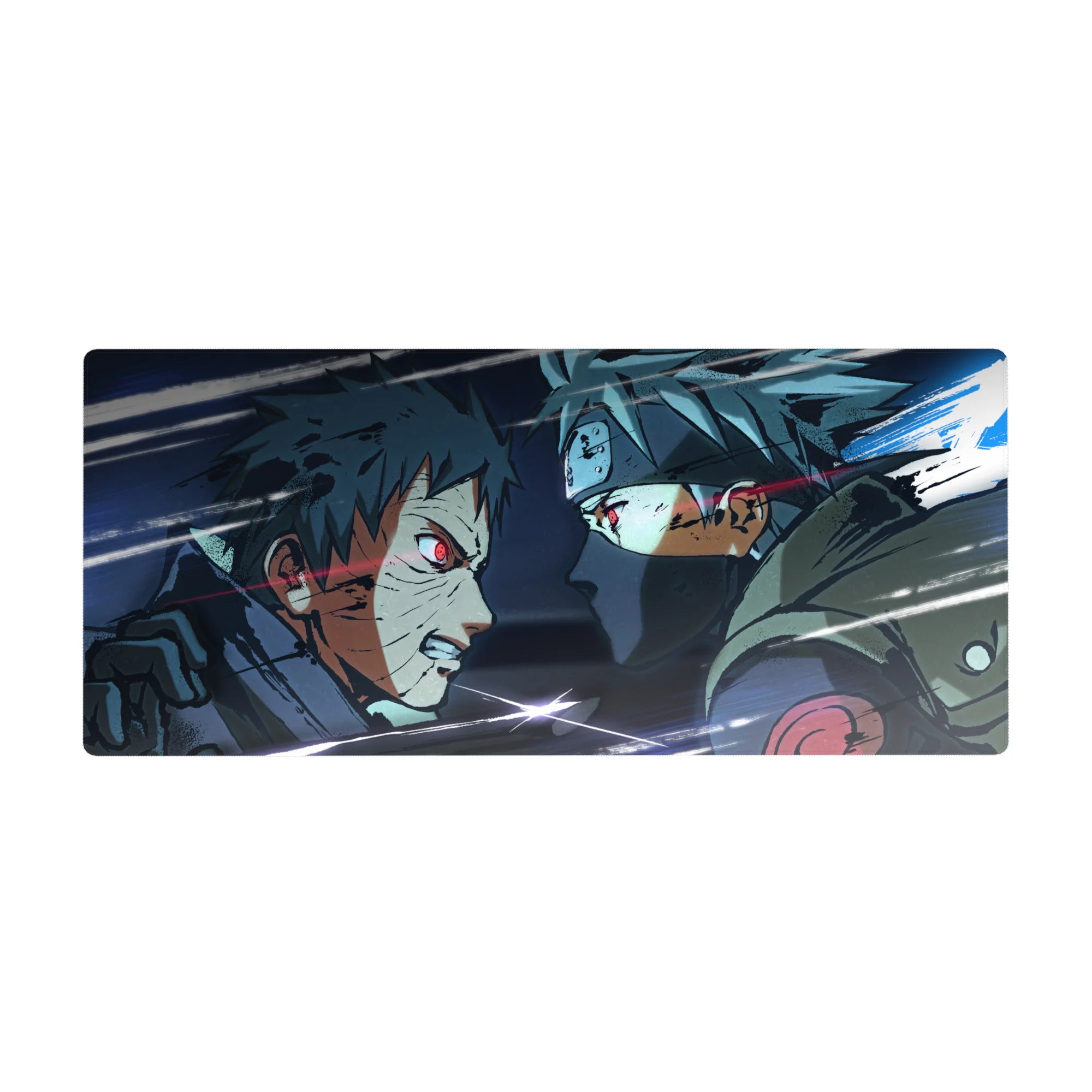 36x16 inches anime desk pad with gritty linework, scratched textures, and fast white streaks.