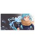 32x16 inches anime mouse pad with aqua-haired girl, crimson eyes, tan scarf, and sleek dark uniform.