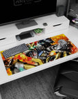 Mobile Suit Gundam: Iron-Blooded Orphans desk pad 36x16 inches showing Barbatos charging through flames.