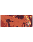 32x12 inches anime mouse pad with jagged ruins, winged creatures, and a scarfed hero midair with sword.