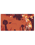 32x16 inches anime mouse pad with jagged ruins, winged creatures, and bold chunky stone silhouettes.
