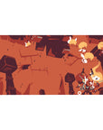 Anime desk pad 40x20 inches with storybook battle art, jagged ruins, winged sprites, and bold pillars.